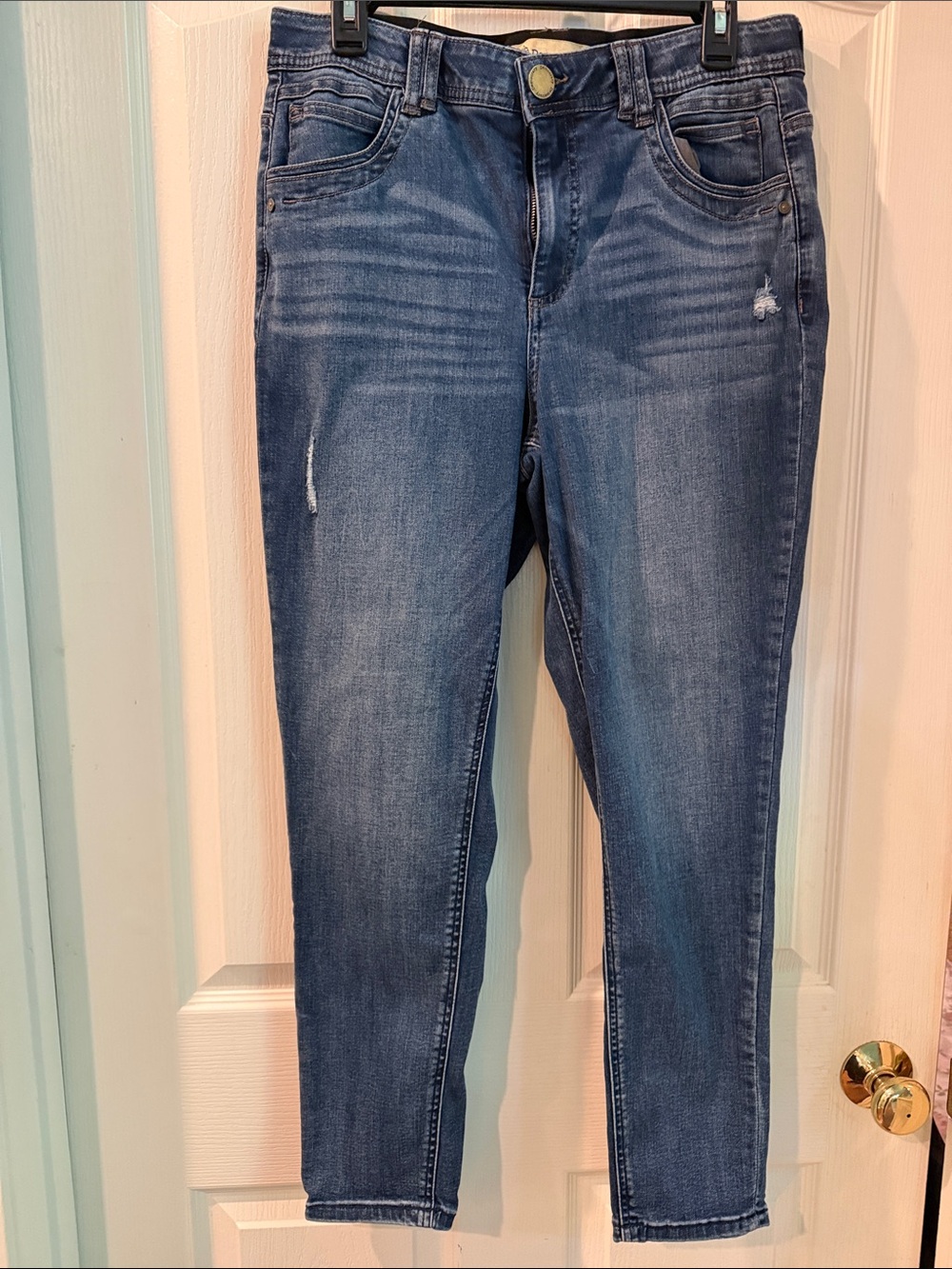 Democracy Mid-Rise Cropped Skinny Jeans in Medium Blue
